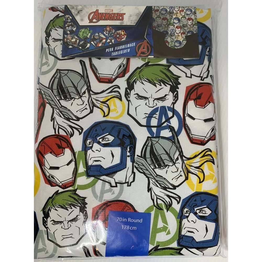 Marvel Avengers  Peva Flannel Back Table Cloth 70 Inch Round birthday